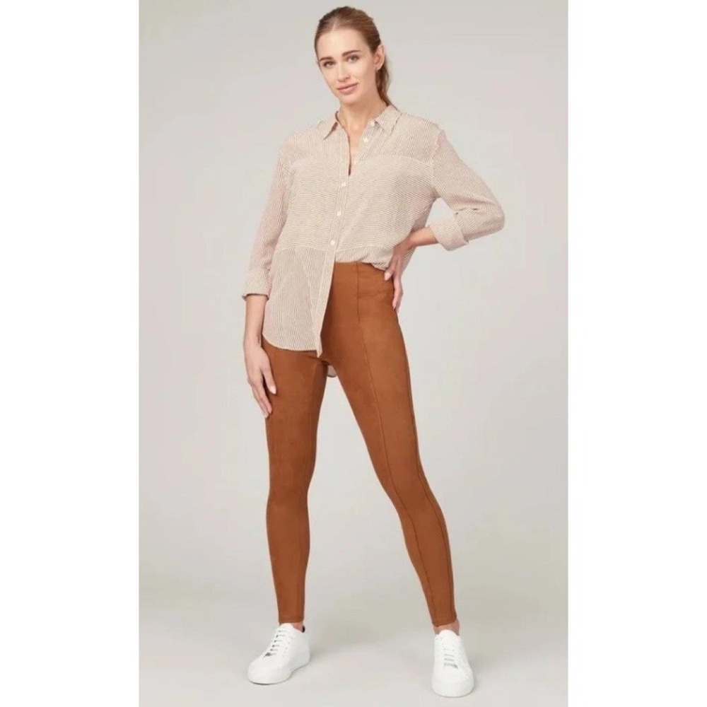 Spanx Womens Leggings Size Xl Brown Faux Suede Pants Stretch Pull On